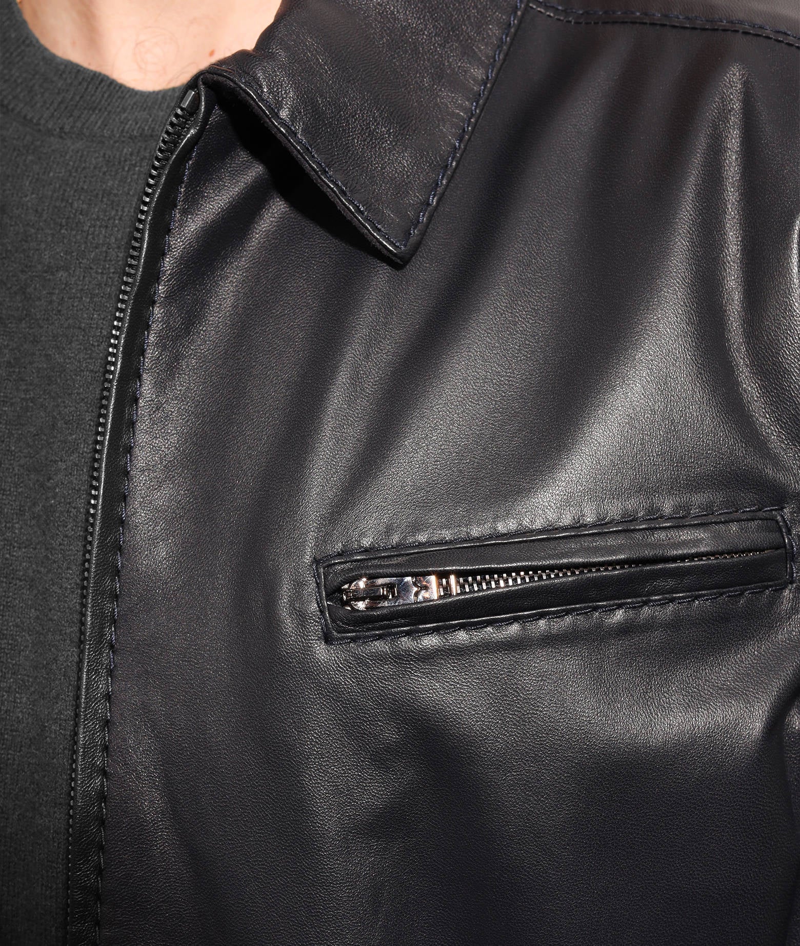 Leather Jacket Bullet Blue Blouson