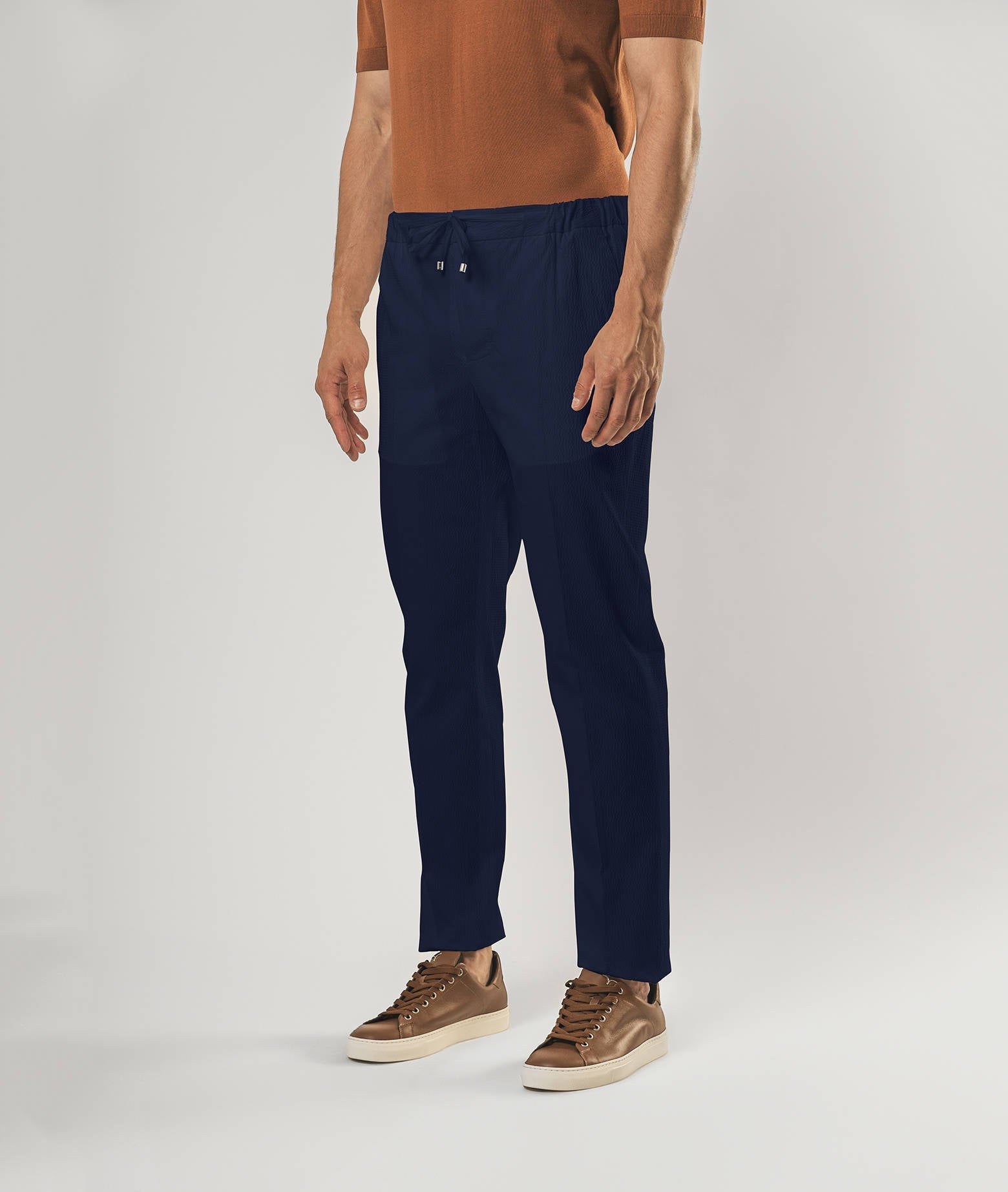 Cotton Seersucker Trousers Charleston Midnightblue Sportswear