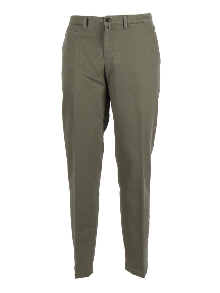 Trousers Green Cotton Linen Elastane