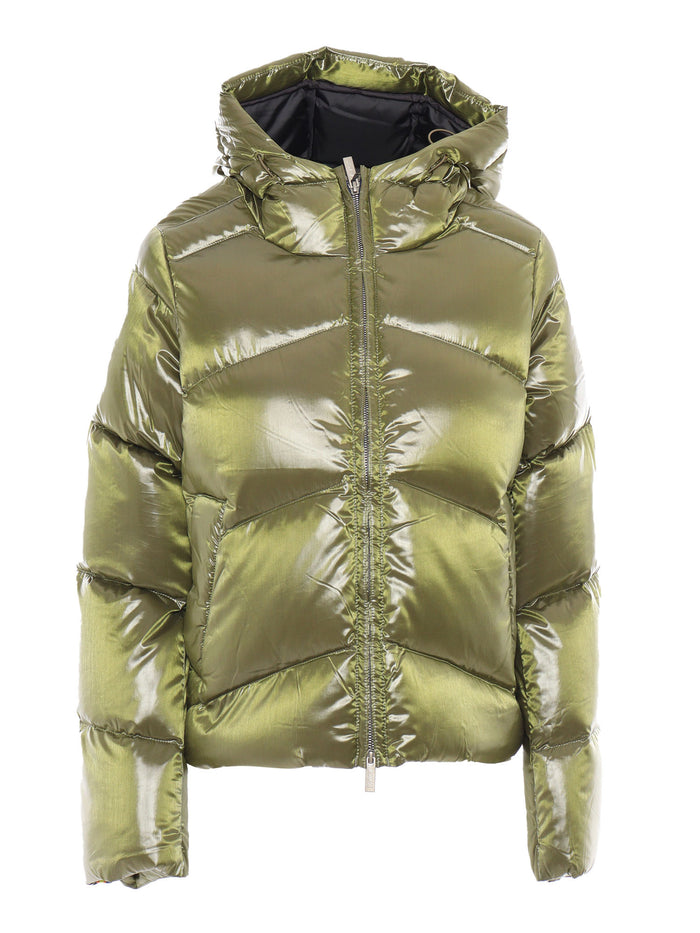 Ninev Crystal Chintz Thermo Down Jacket Green Short Puffer