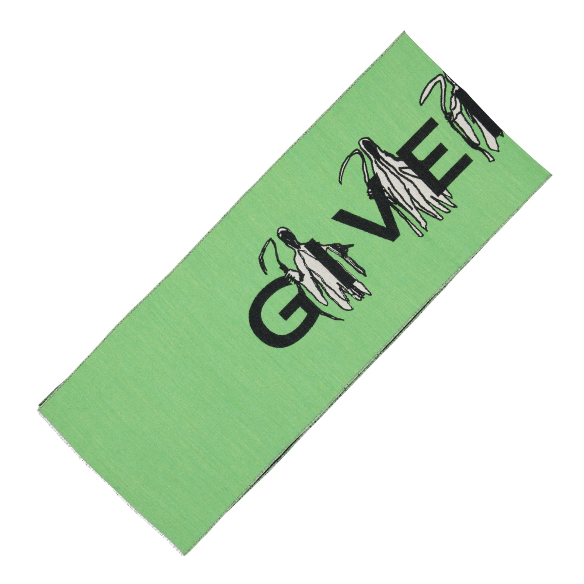 Logo Wool Scarf Green Silk