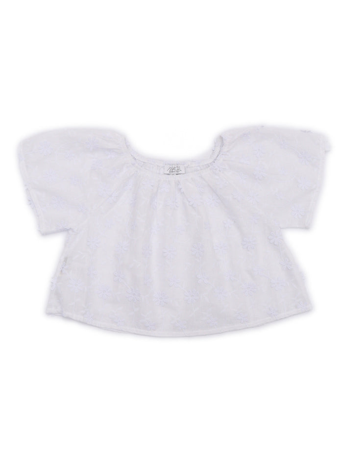 DAISIES VOILE CROPPED TOP White