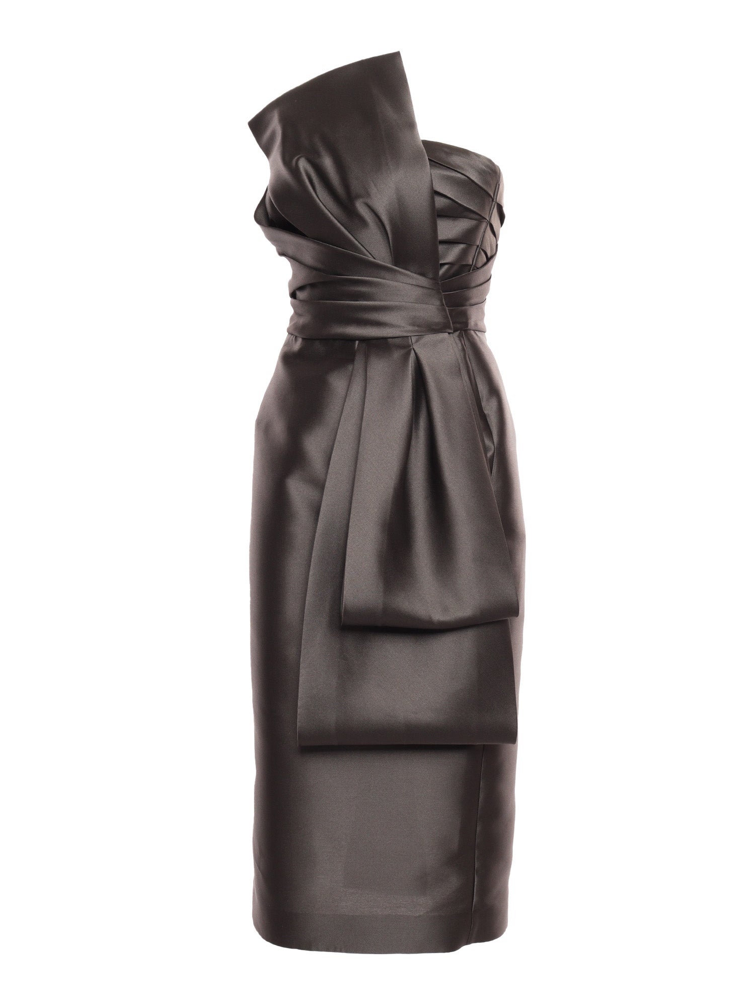 Mikado Bustier Dress Black Polyester Silk Midi