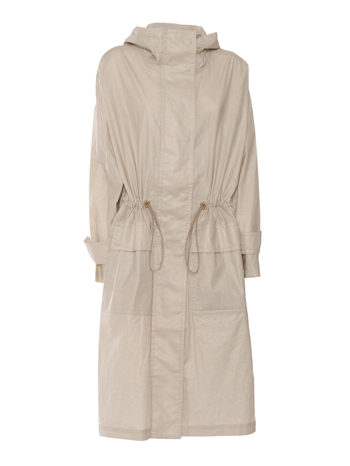 HOODED LONG PARKA COAT Beige