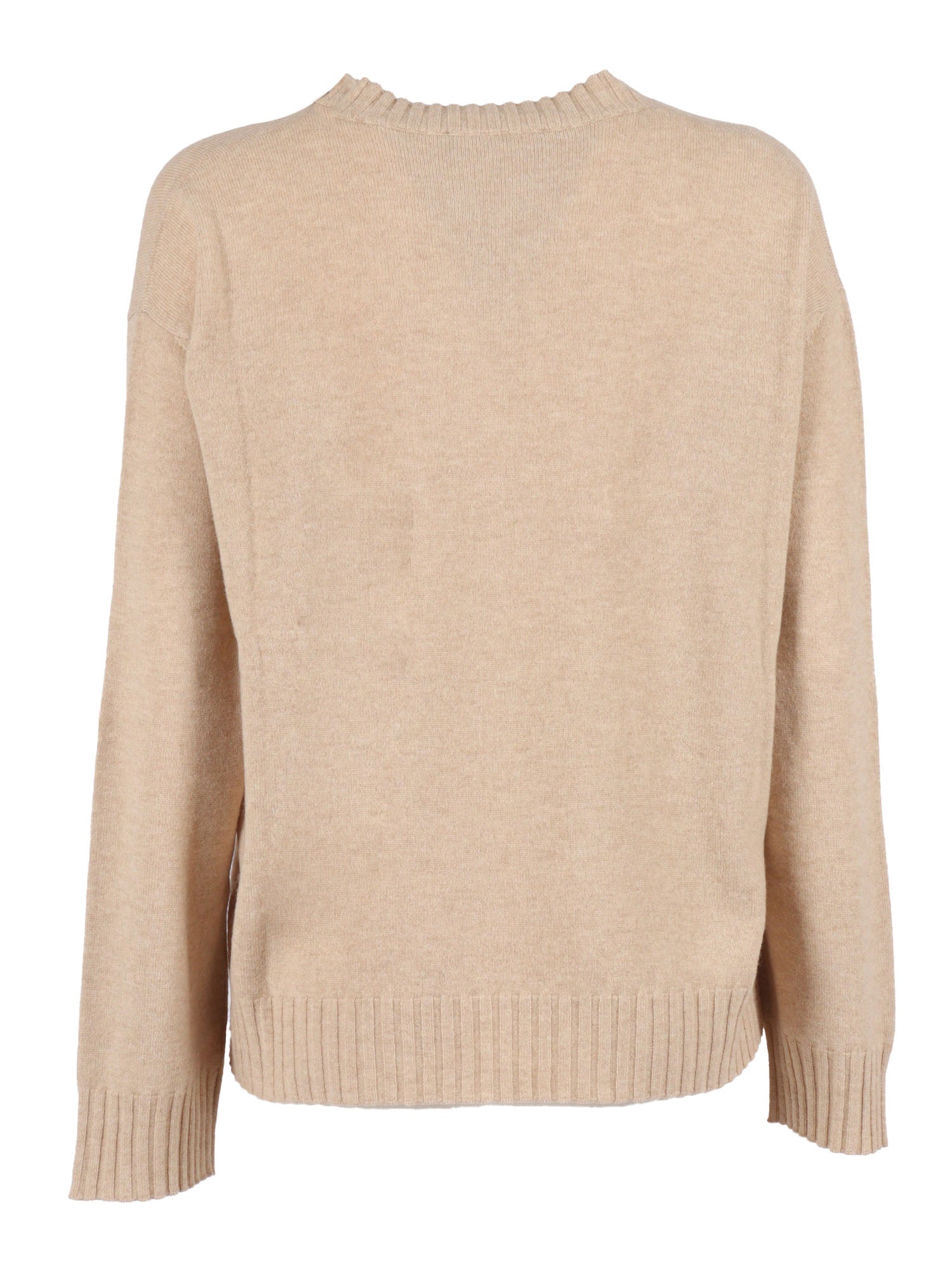 Platinum Crew Neck Sweater With Filo Diamante Beige Virgin Wool Silk Cashmere Crewneck