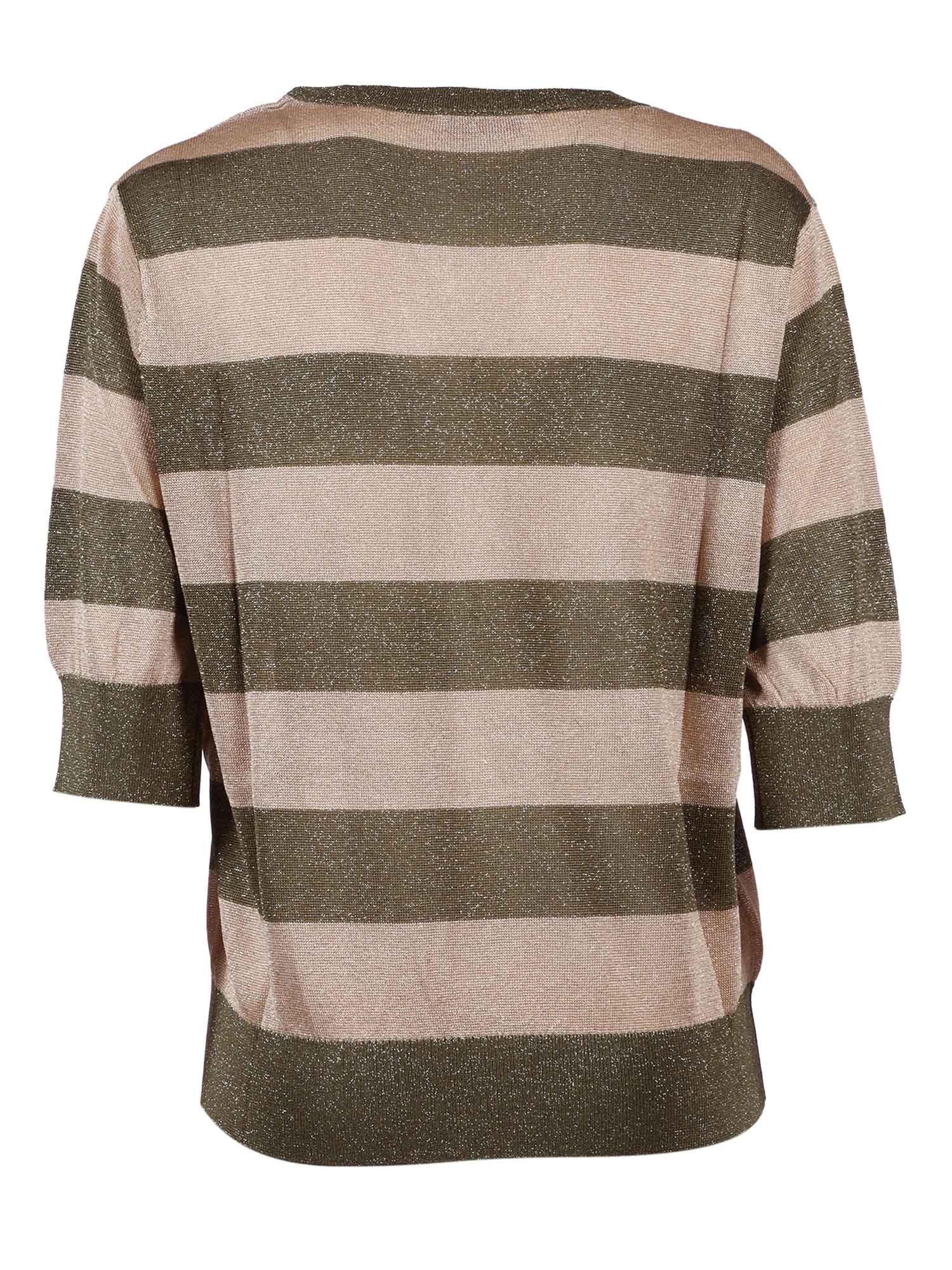 Striped Lurex Crew Neck, Short Sleeves Green Viscose Metallic Fibre Crewneck