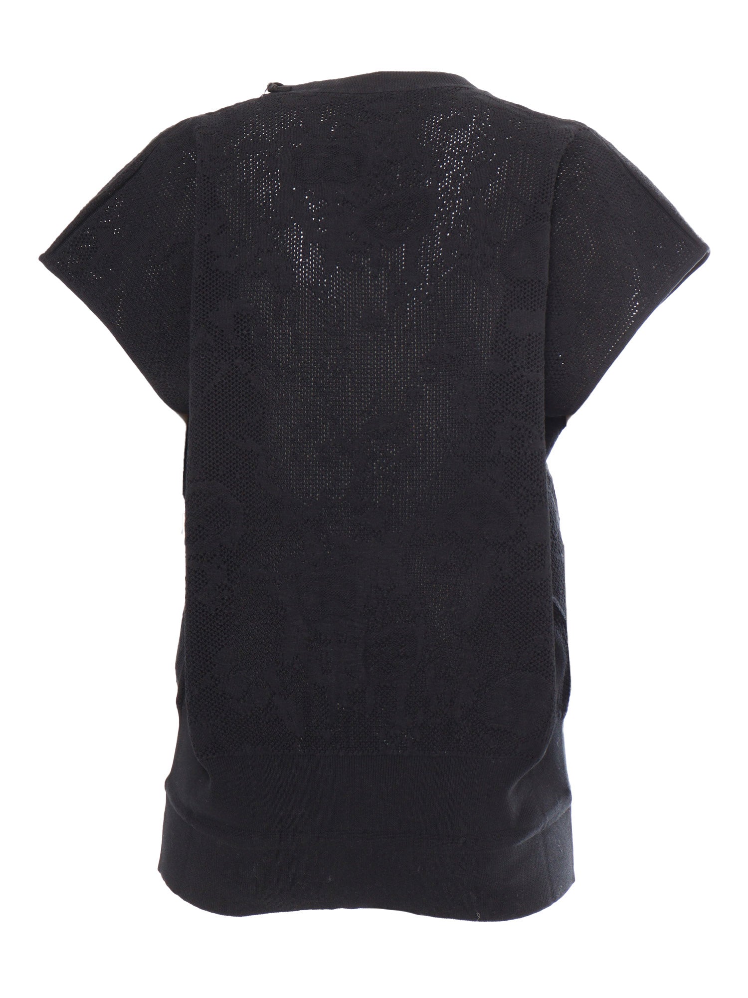 COTTON JACQUARD CREWNECK VEST Black Cardigan