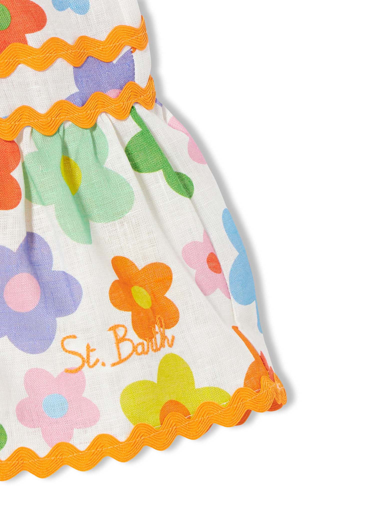 Girl Dress With Multicolor Flowers White