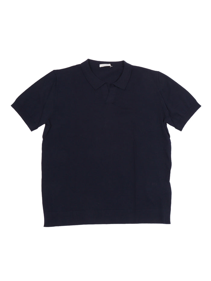 Short Sleeve Polo Blue Cotton Shirt