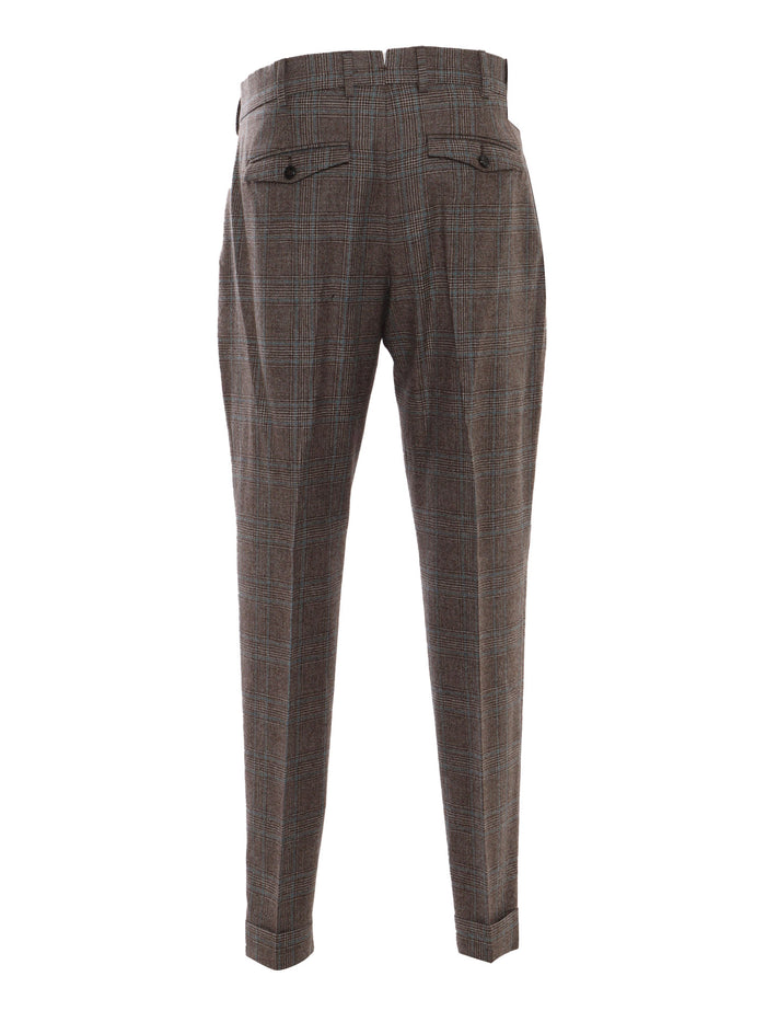 REBEL 1 Pleat, Diagonal Pockets, Flap Back Pockets Brown Virgin Wool Pant