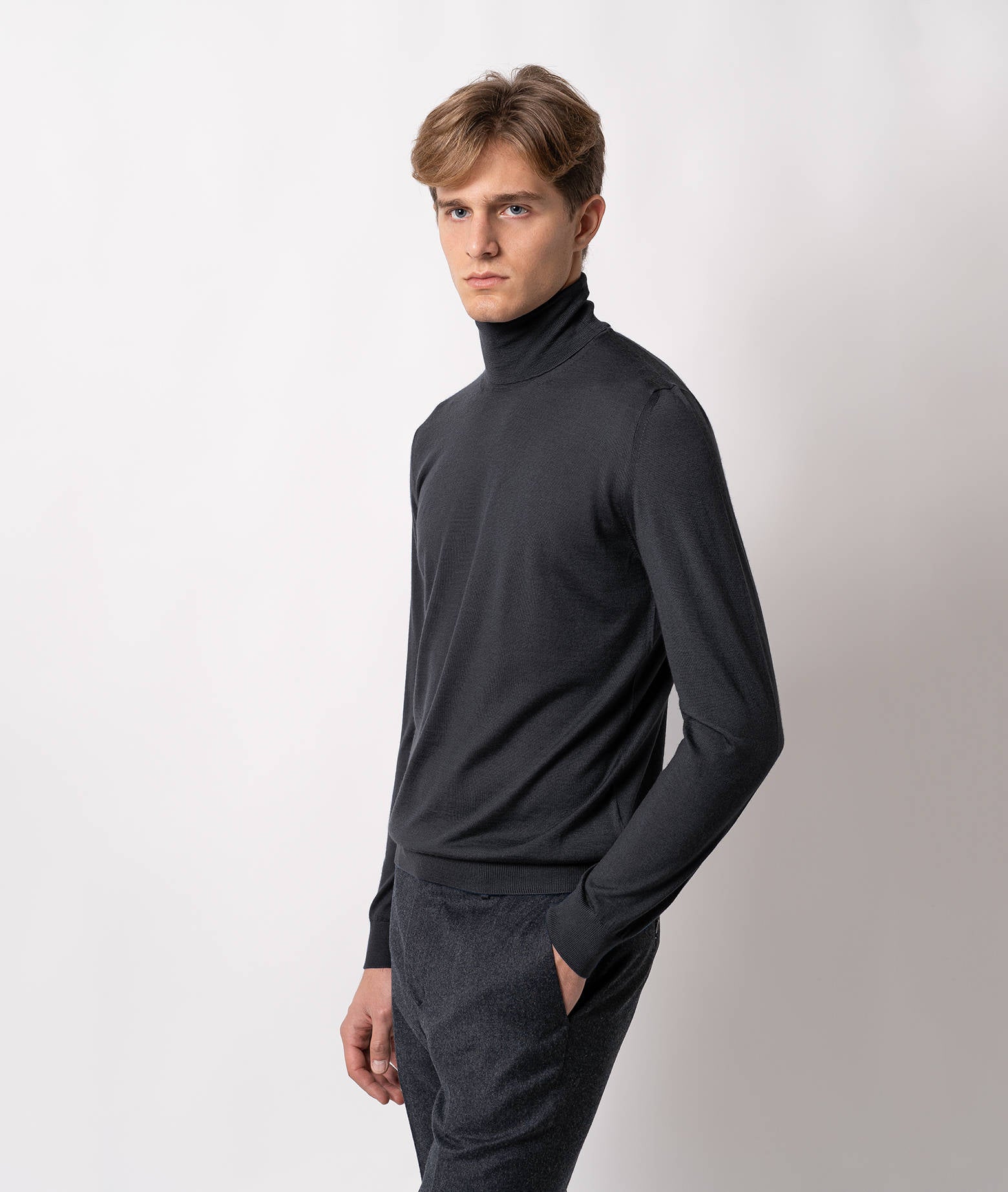 Turtleneck Cashmire And Silk Sweater Salisburgo Navy High Turtle Neck