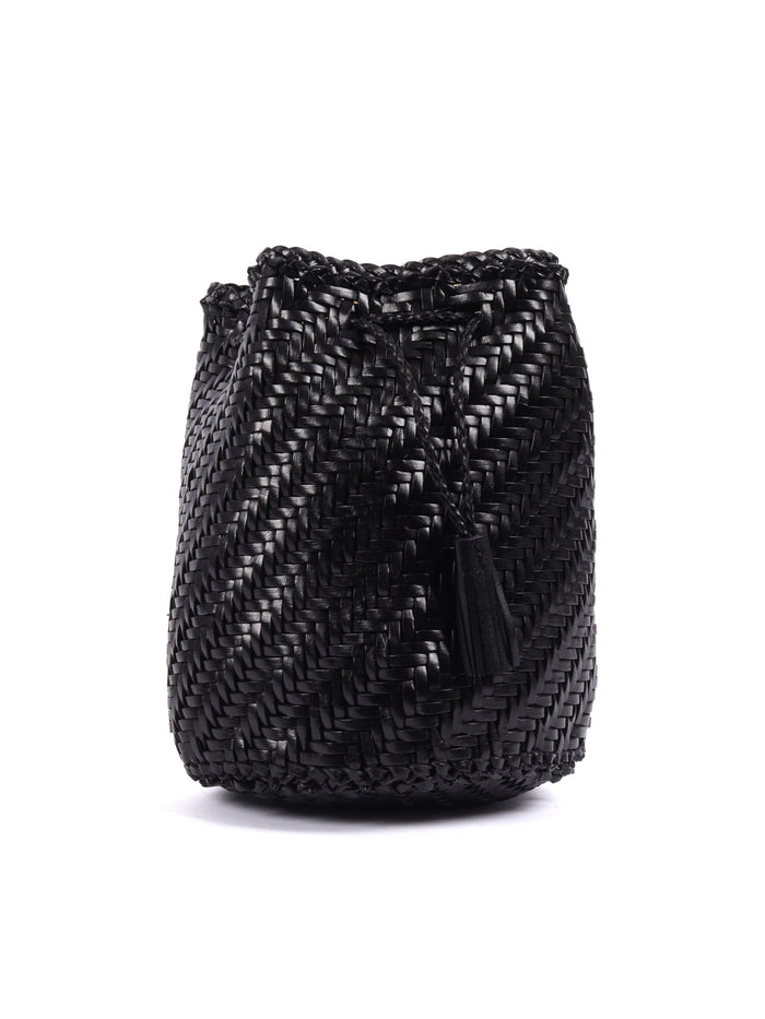 POMPOM DOUBLE JUMP Black Calf Leather Shoulder Bag
