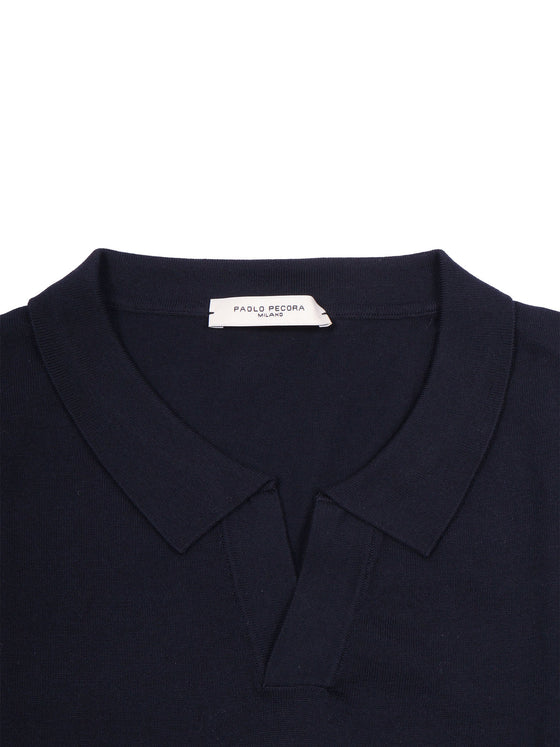 Short Sleeve Polo Blue Cotton Shirt