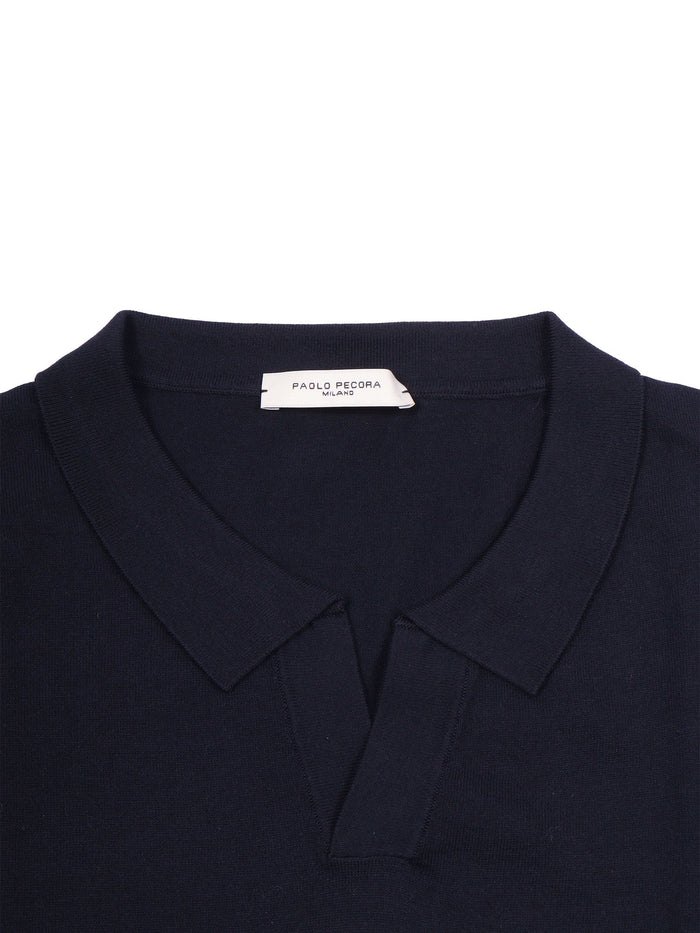 Short Sleeve Polo Blue Cotton Shirt