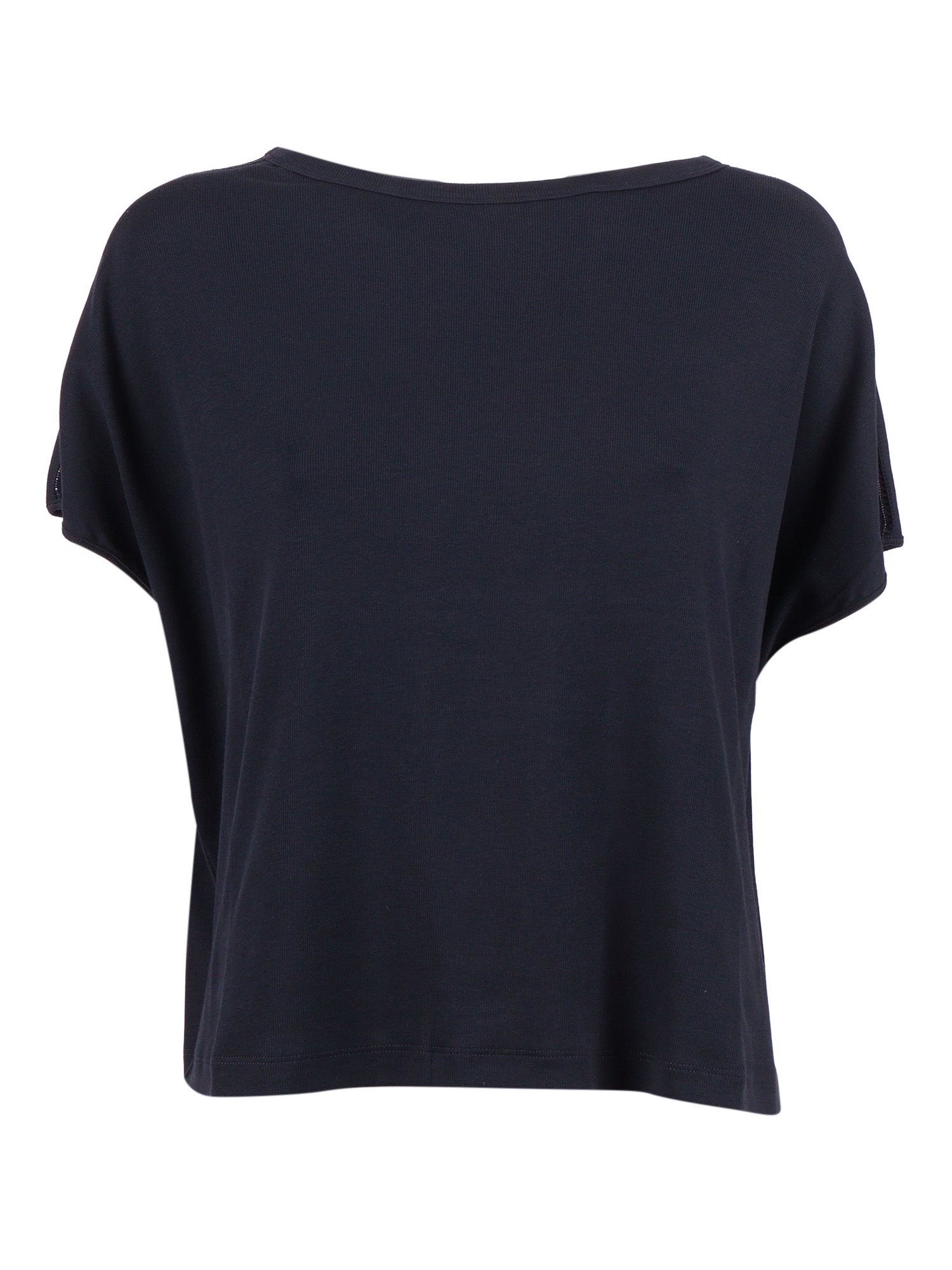 Ribbed Jersey T-Shirt With Knit Detail On Shoulder Blue Cotton Elastane
