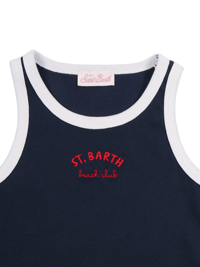Blue Jr-Rib Beach Club 6101 Emb Cotton Elastane Top