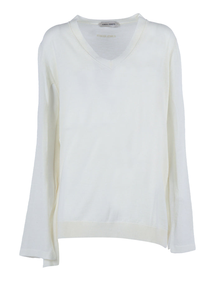 Sweater White Virgin Wool Crewneck