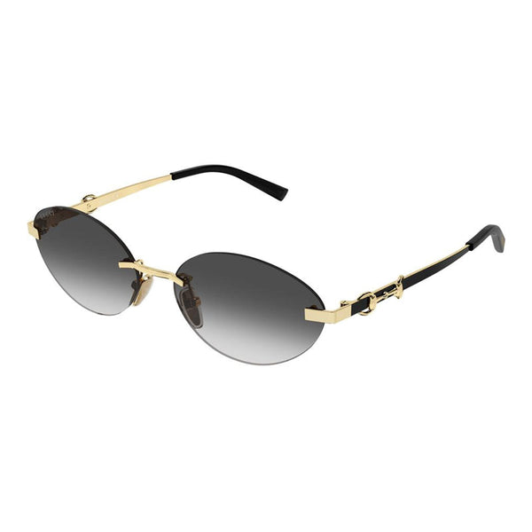 Gucci Sunglasses Oval Rimless, Gold-Black Frame And Grey Gradient Lens Gg2051s001