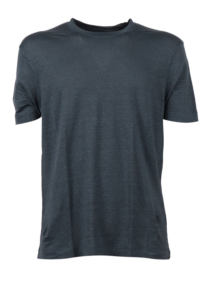 Short Sleeve T-Shirt Grey Linen Elastane Sleeves
