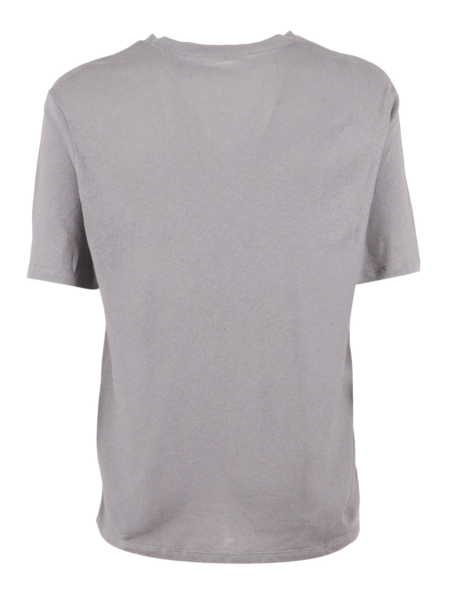 Short Sleeve Round Neck T-Shirt Grey Cotton Linen Sleeves