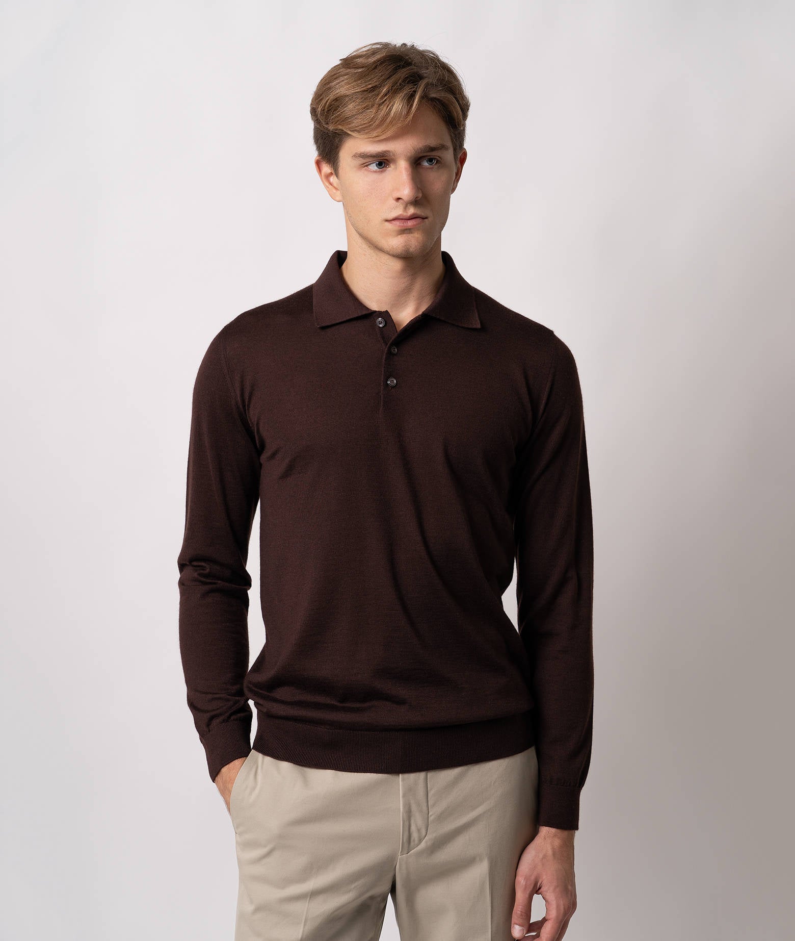 Cashmere And Silk Polo Shirt Vienna Gray Pullover M/lunga