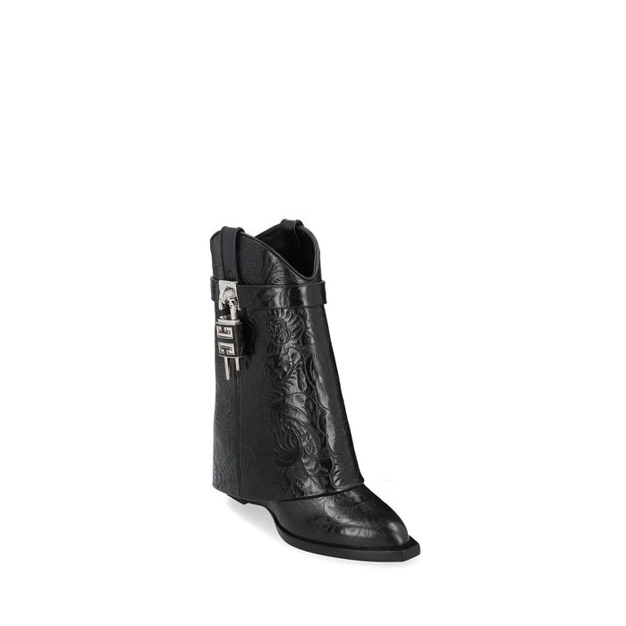 Lock Cowboy Boots Black Calf Leather