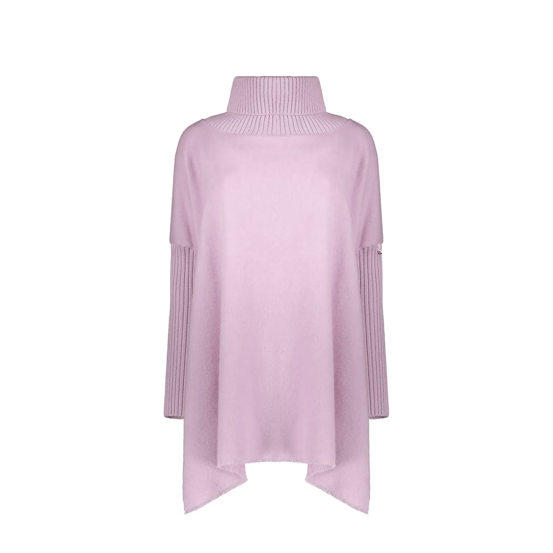 Herno High-Collar Asymmetric Poncho Lilac Virgin Wool