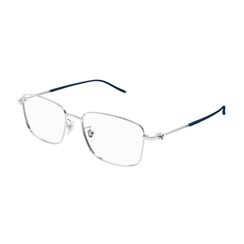 Montblanc Eyeglasses Rectangle Full Rim, Silver Frame And Clear Demo Lens Mb0140ok007 Sunglasses