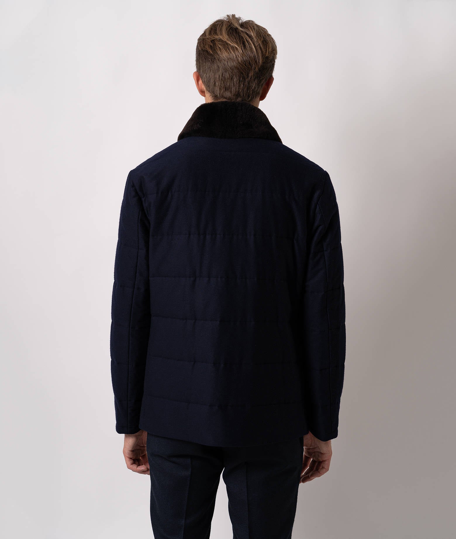 Cashmere Quilted Jacket Ortles Blue Sportwear Short Coat