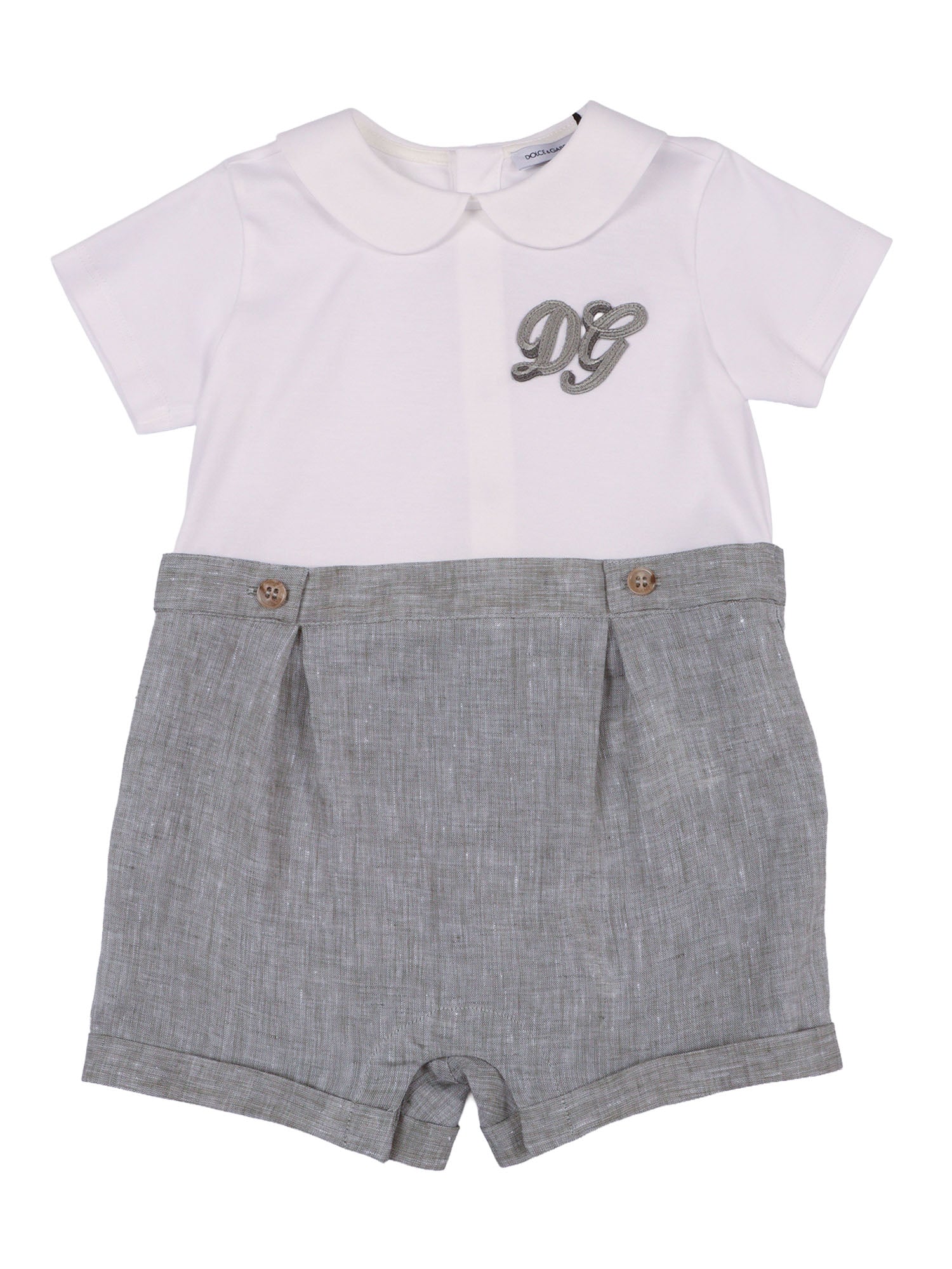 Short Sleeves Romper Grey Cotton Linen