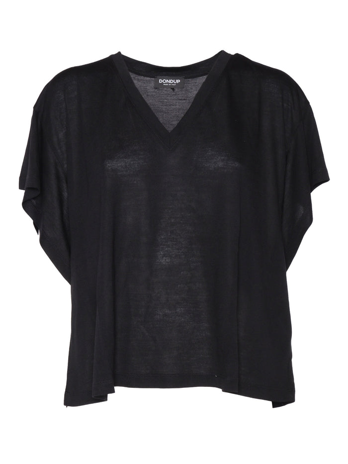 V NECK SWEATER Black Modal Silk