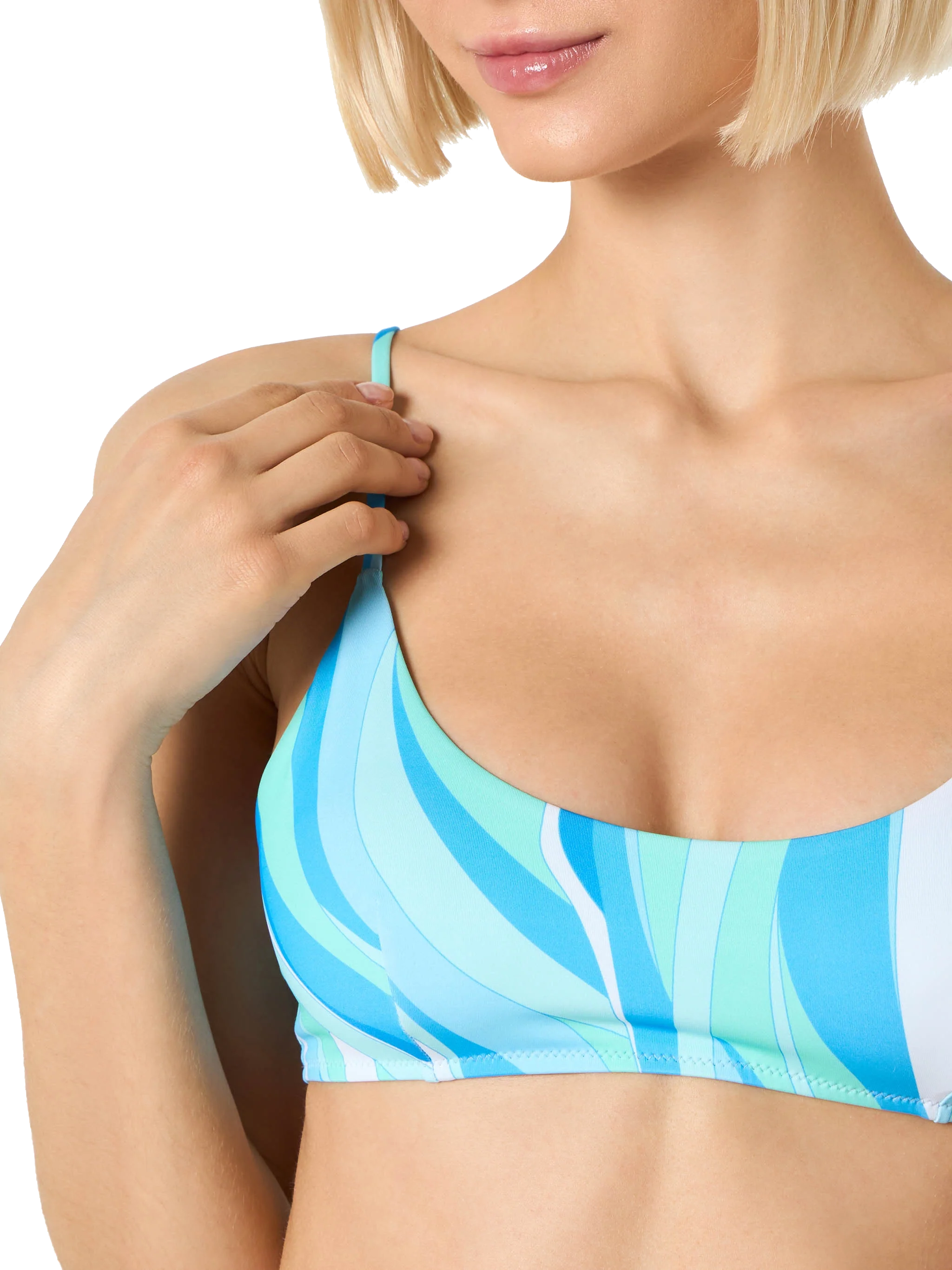 Judy Wave Print Bralette Bikini Top Blue