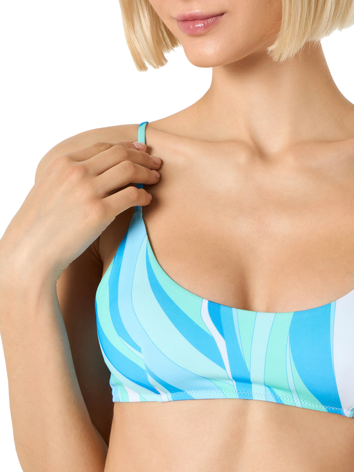 Judy Wave Print Bralette Bikini Top Blue