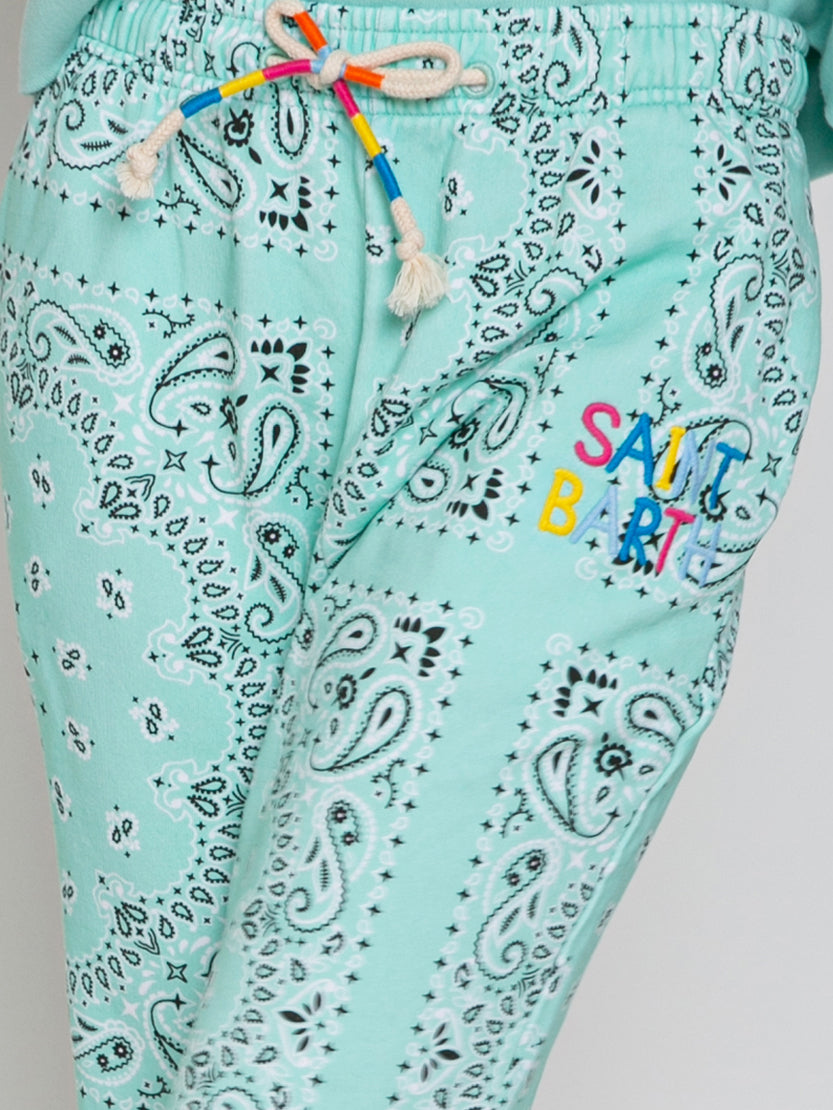 Cotton Bandanna Joggers With Saint Barth Embroidery Green Pant