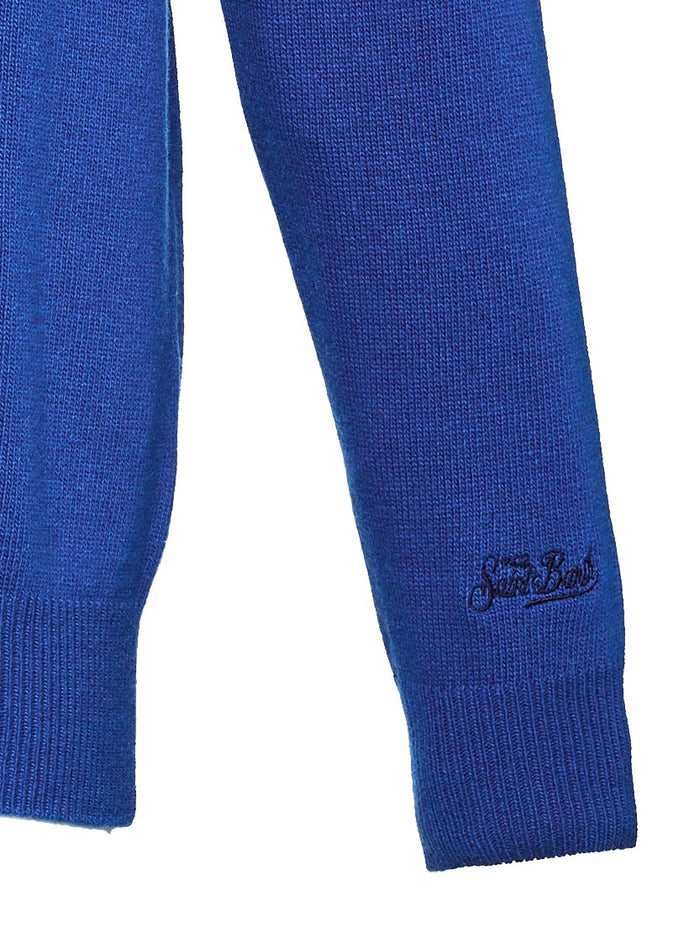 Turtleneck Sweater Blended Cashmere With Patch Blue
