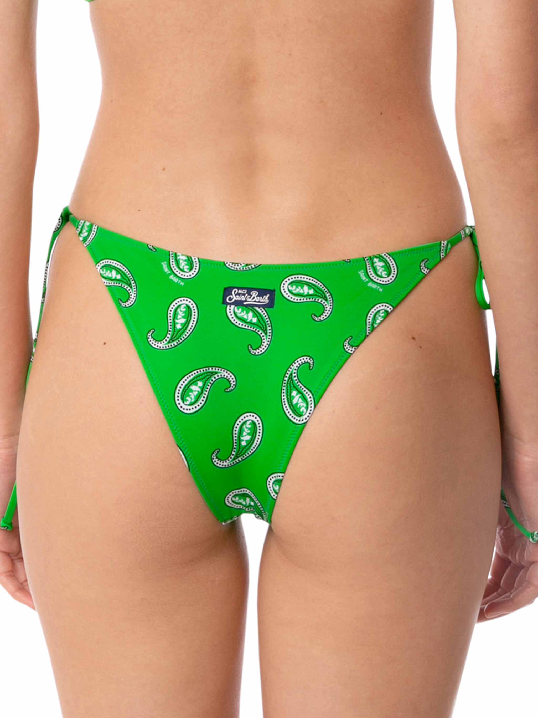 Woman Swim Briefs With Paisley Print Green Bottom