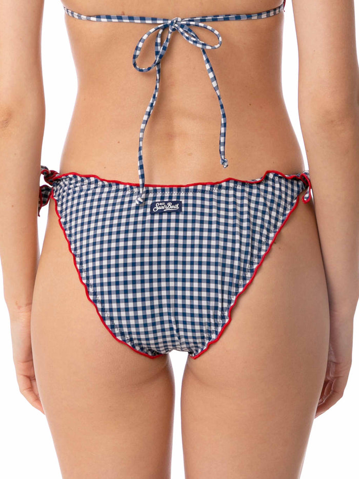Woman Ruffled Swim Briefs With Gingham Print Blue Bottom