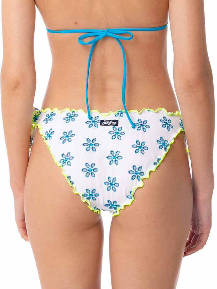 Moon White Floral Swim Briefs With Fluo Piping Bottom