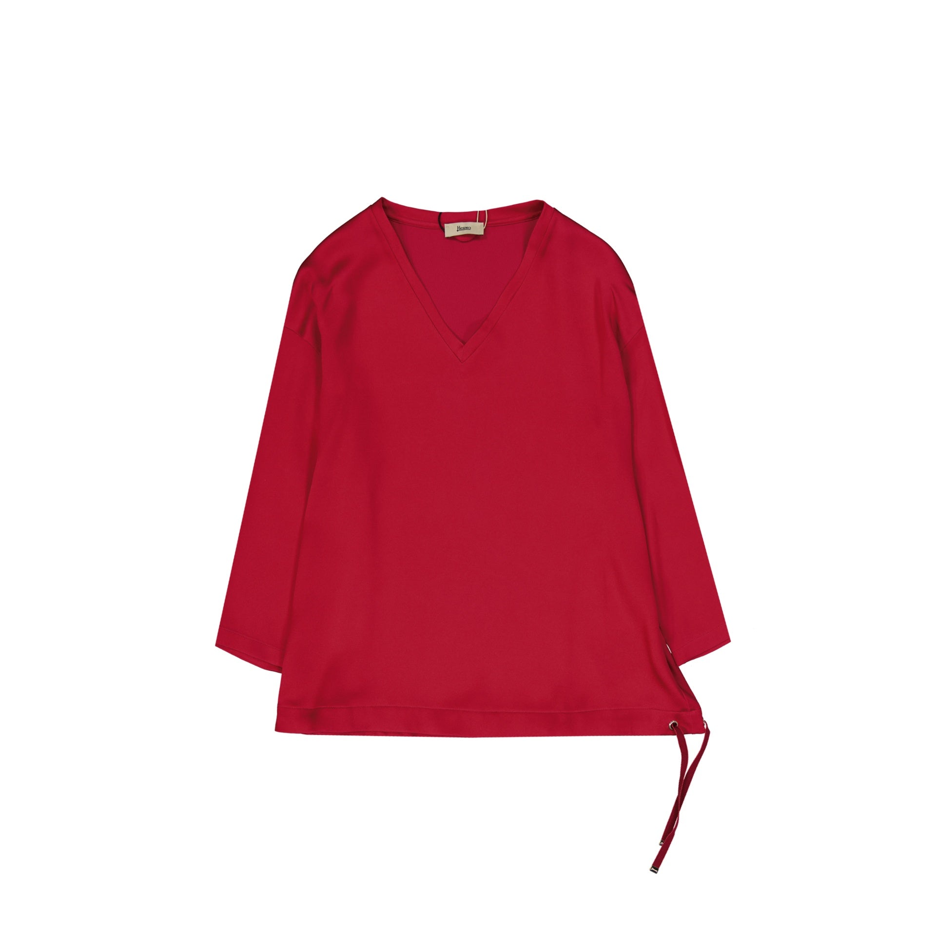 Herno Long-Sleeve V-Neck Top Red Acetate Viscose