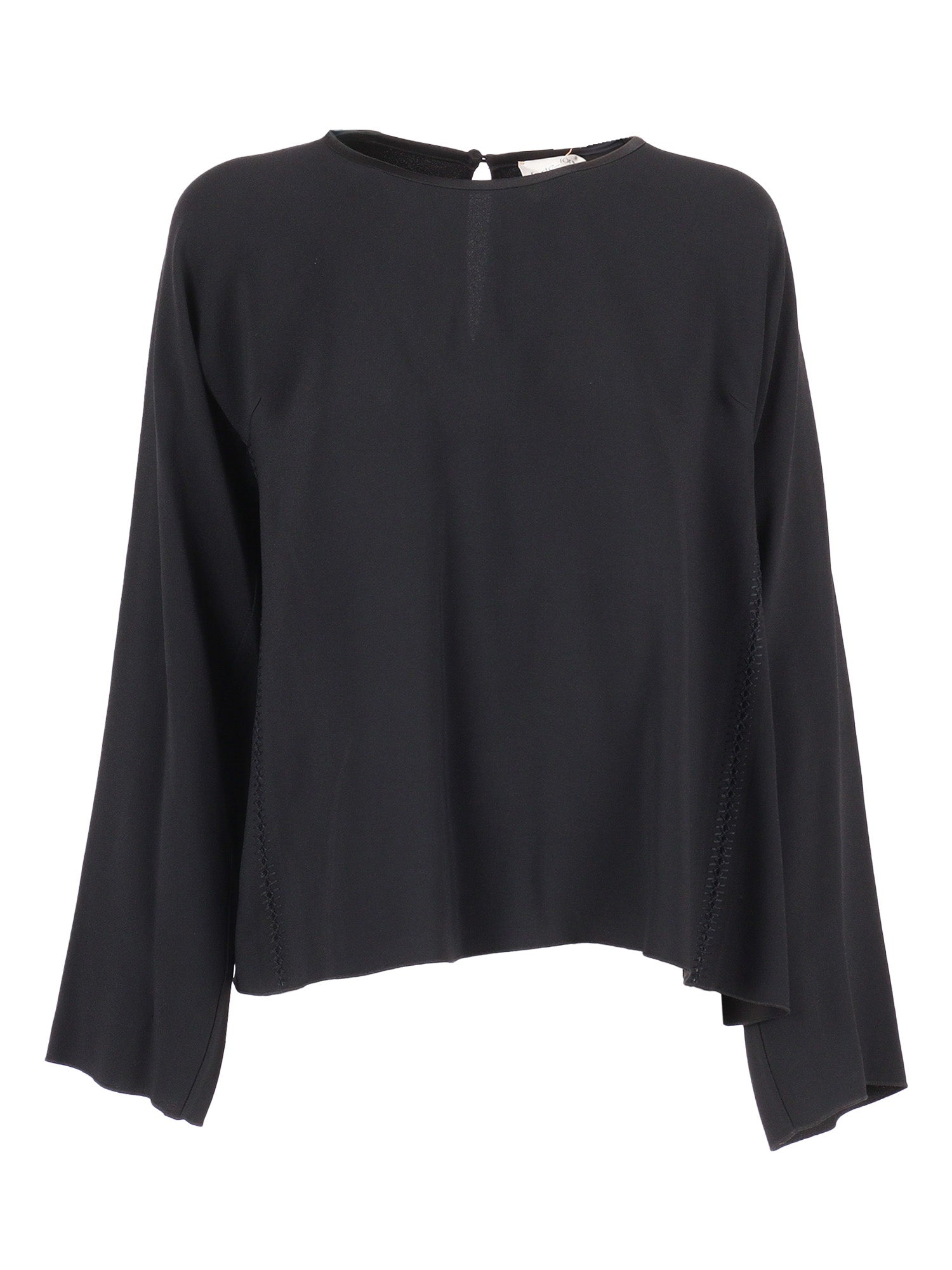 long-sleeved embroidered top in matte satin Black Acetate Viscose