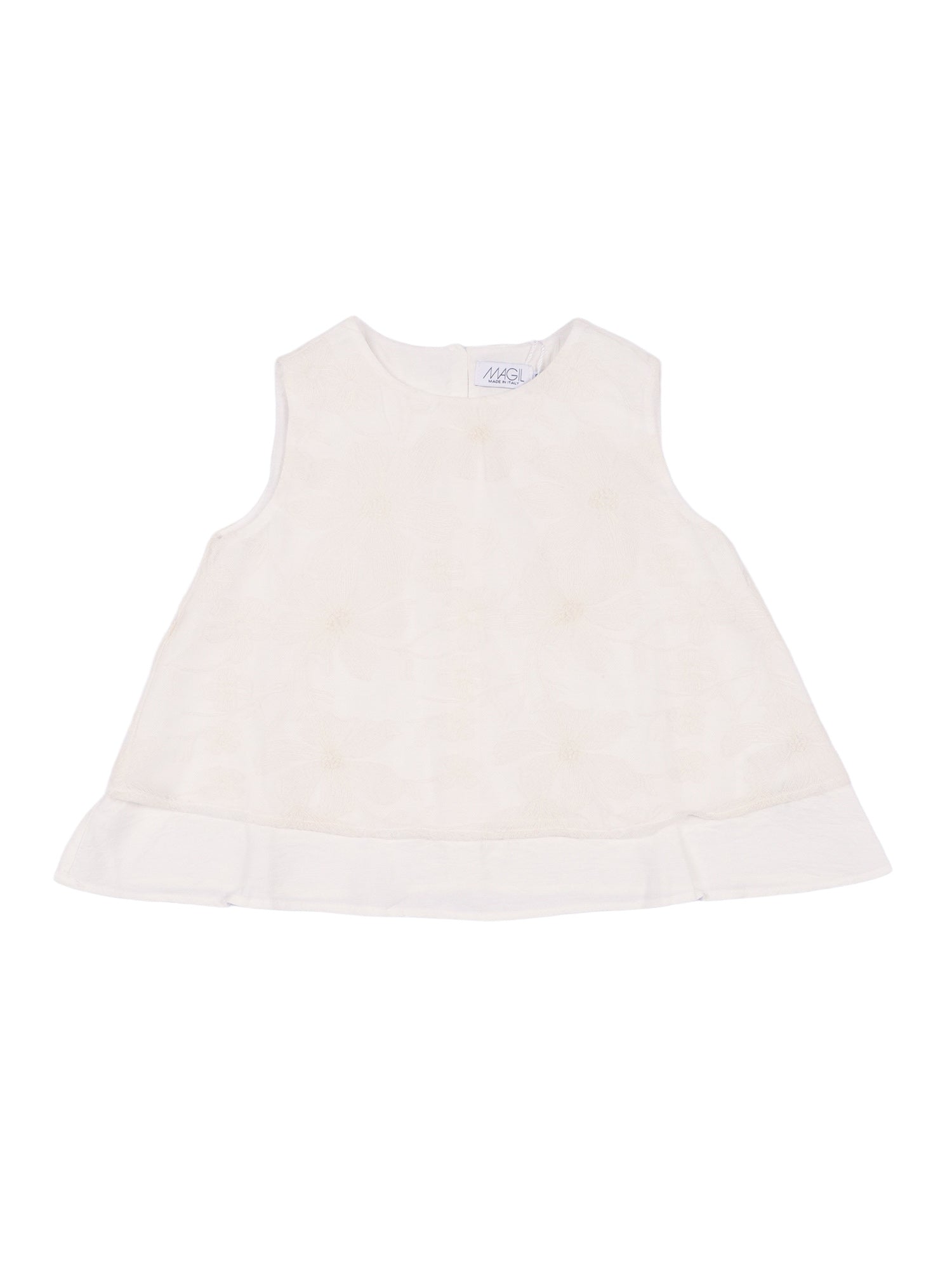 Double-layer tulle top with floral embroidery White