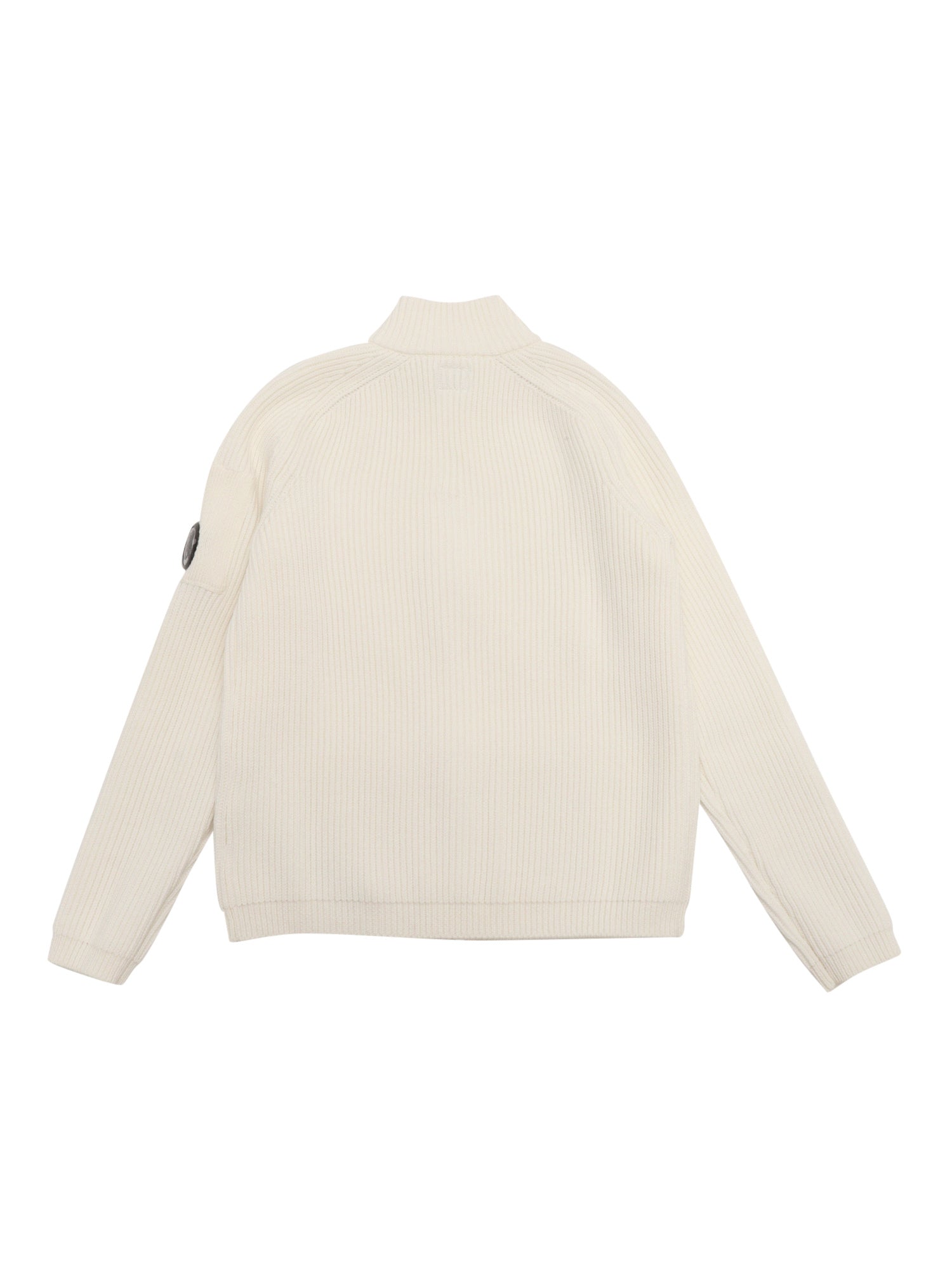Zipped Sweater White Cotton Polyester Crewneck