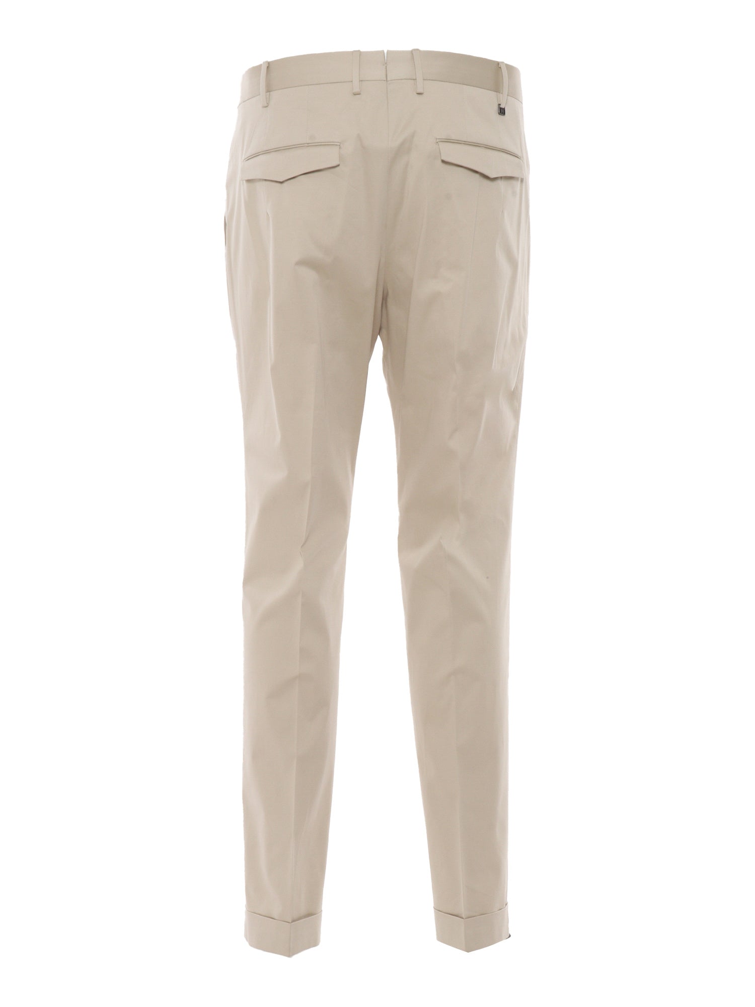 Trousers - MASTER, 1 Pleat, Diagonal Pockets, Flap Back Turn-Up Beige Cotton Elastane Pant