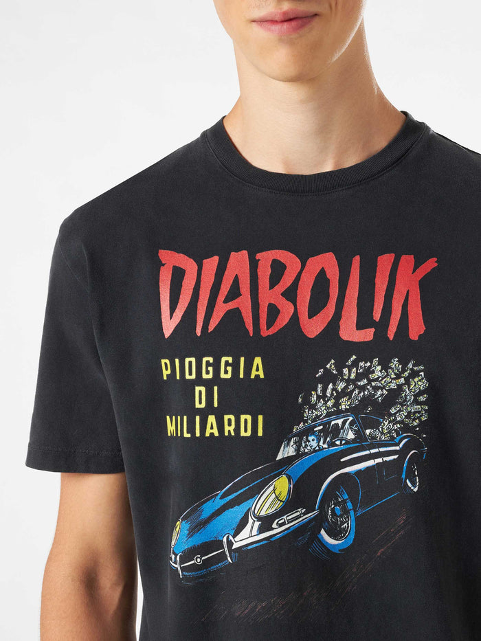 Man Cotton Vintage Treatment T-Shirt With Diabolik Car And Money Printed | Special Edition Black