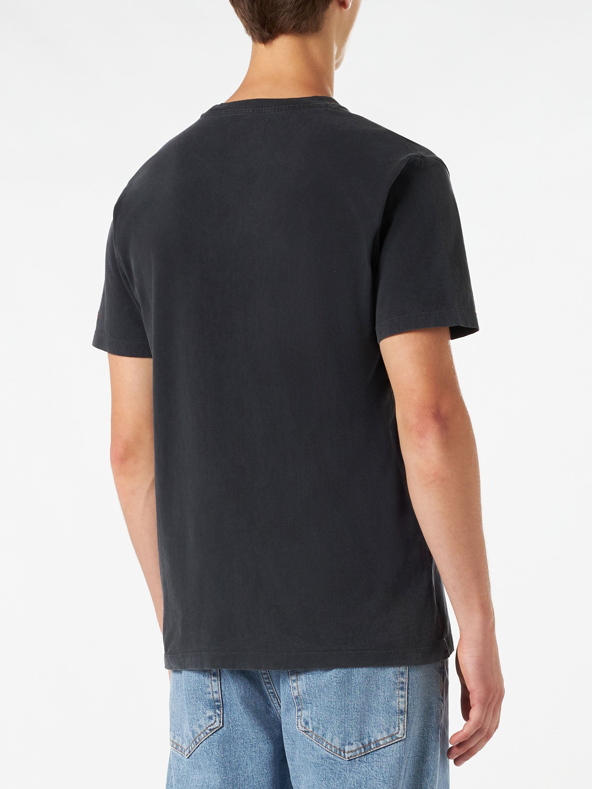 Man Cotton Vintage Treatment T-Shirt With Diabolik Car And Money Printed | Special Edition Black