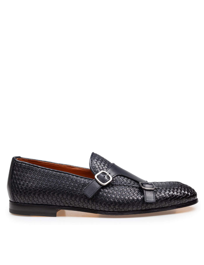 Doucals Double Adler Moccasin With Buckle In Woven Leather Color Blue Loafers