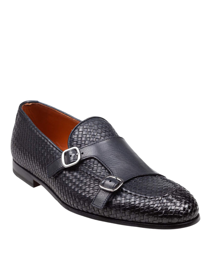 Doucals Double Adler Moccasin With Buckle In Woven Leather Color Blue Loafers