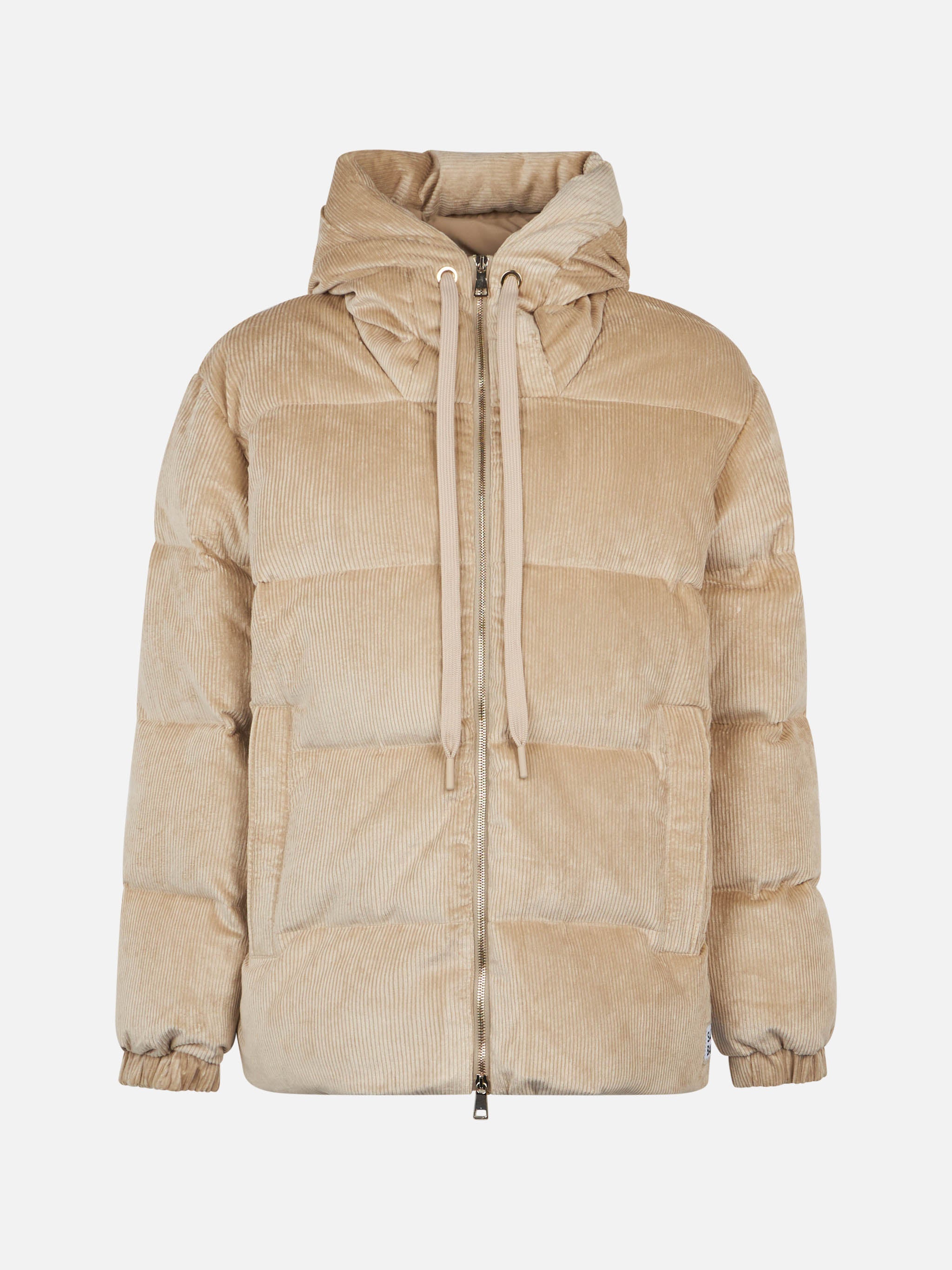 Geneve Beige Corduroy Hooded Down Jacket White