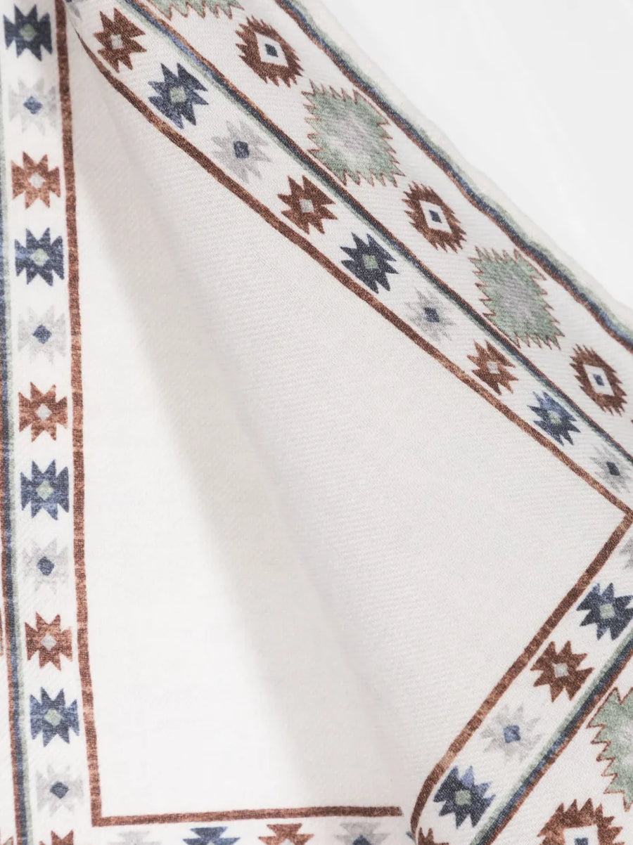 Brunello Cucinelli Geometric-Print Organic Wool Scarf White