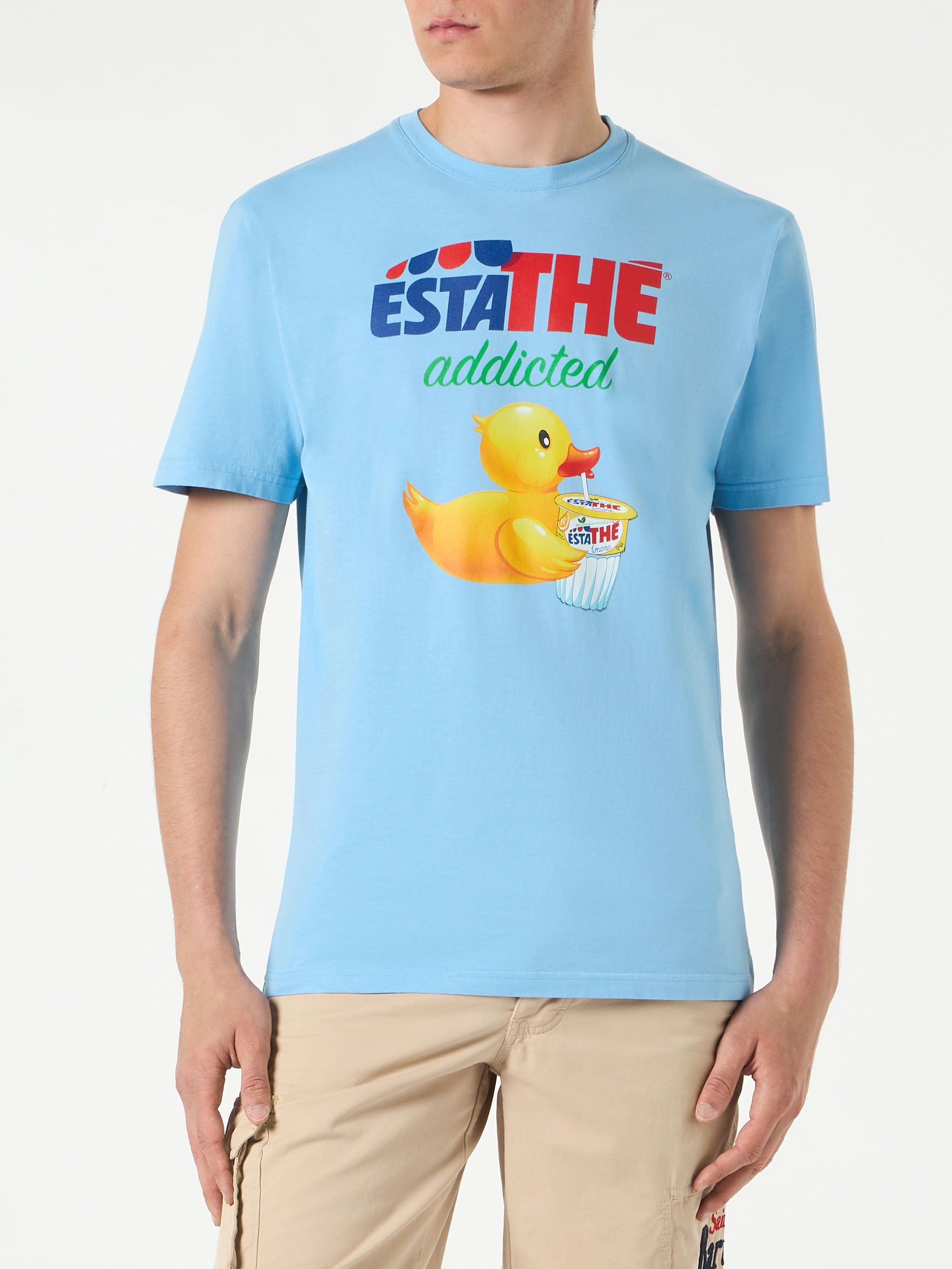 Man Cotton T-Shirt With Ducky Estathé Print | Estathe Special Edition Sky
